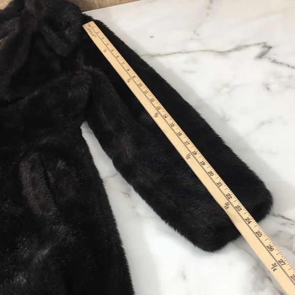Outerama Vintage Black Fur Trench Jacket Womens 14 Double Breasted‎ - Picture 11 of 12